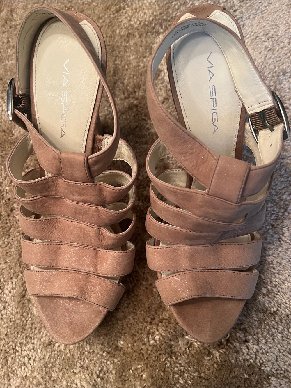 Via Spiga Nude Blush Strappy Suede Heels
